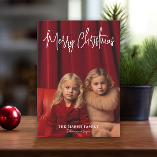 Foto - Handgeschreven Merry Christmas Red Plaid Feestdagenkaart