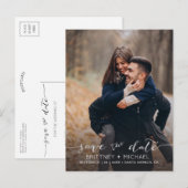 Foto Handgeschreven Minimal White Bewaar de datum Aankondigingskaart (Voorkant / Achterkant)