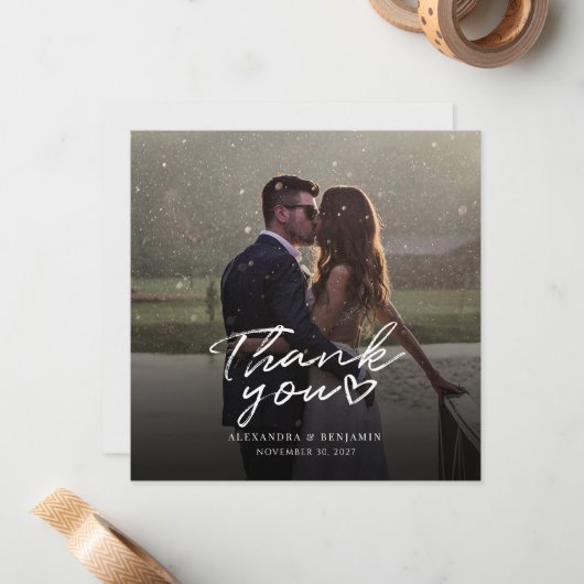 Foto Handgeschreven Script Wedding Bedankt Notitiekaartje (Voorkant / Achterkant in situ)