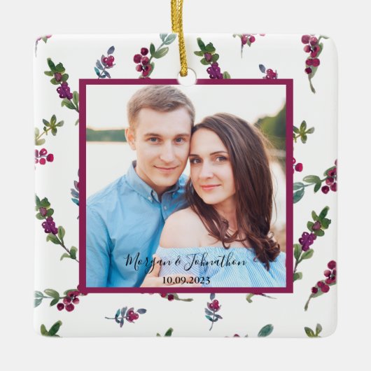 Foto handgeschreven script winterbessen keramisch ornament (Voorkant)