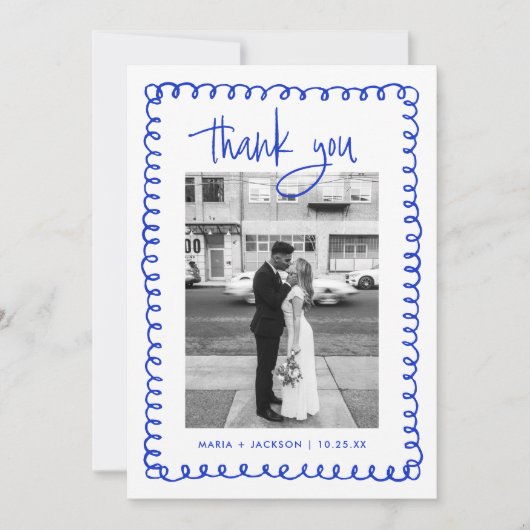 Foto handgetekende Franse blauwe bruiloft Bedankkaart (Voorkant)