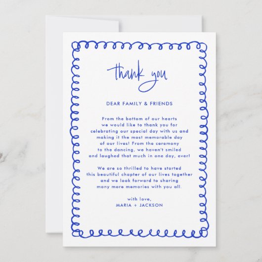 Foto handgetekende Franse blauwe bruiloft Bedankkaart (Achterkant)