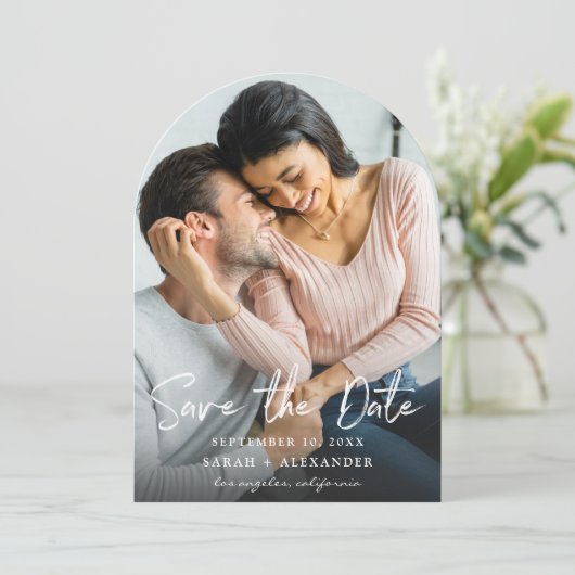 Foto - Handschrift 2 Verticaal Save the Date Arc Kaart (Staand voorkant)