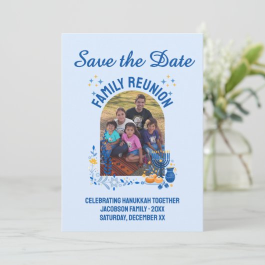  Foto HANUKKAH FAMILIE REÜNIE Save The Date (Staand voorkant)