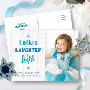 Foto Hanukkah Latkes Lachsal Licht Rustiek Hout Feestdagenkaart