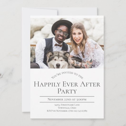 Foto Happily Ever After Huwelijksreceptie Feest Kaart (Voorkant)