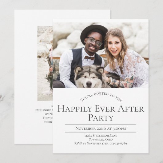 Foto Happily Ever After Huwelijksreceptie Feest Kaart (Voorkant / Achterkant)