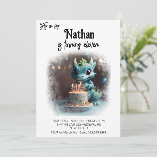 *~* FOTO happy AP88  Baby Dragon Verjaardagsfeestj Kaart (Staand voorkant)