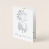 Foto Happy Birthday Silver Foil Feathers Kaart (Voorkant)