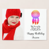 Foto Happy Birthday Silver Foil Feathers Kaart (Binnen)
