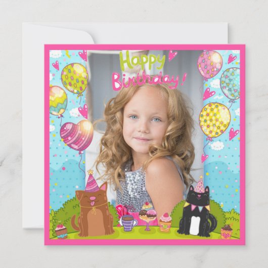 Foto Happy Birthday voor Young Girl Square Kaart (Voorkant)
