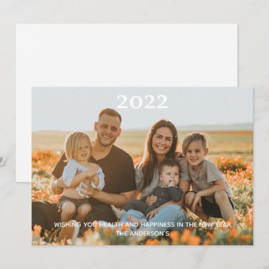 Foto Happy New Year Specialized White Typografie Feestdagenkaart (Voorkant / Achterkant)