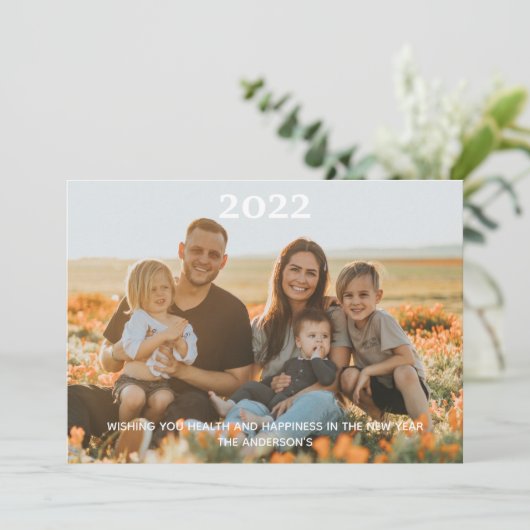 Foto Happy New Year Specialized White Typografie Feestdagenkaart (Staand voorkant)