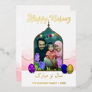 Foto Happy Norooz Pastel Pink Flower Colorful Egg Folie Feestdagenkaart