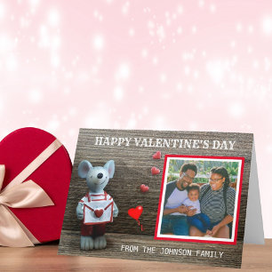 Foto Happy Valentine's Day Red Heart Rustic Wood Feestdagen Kaart