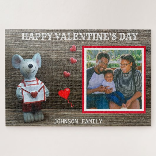 Foto Happy Valentine's Day Red Heart Rustic Wood Legpuzzel (Horizontaal)
