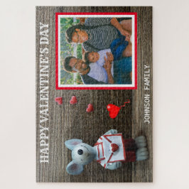 Foto Happy Valentine's Day Red Heart Rustic Wood Legpuzzel