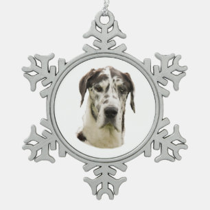 Foto Harlequin Great Dane Tin Sneeuwvlok Ornament