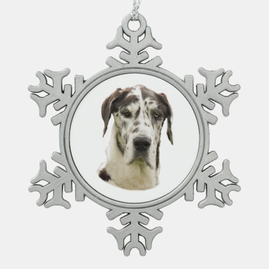 Foto Harlequin Great Dane Tin Sneeuwvlok Ornament (Voorkant)