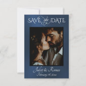 Foto & Hart Bewaar de Datum op Blauw Save The Date (Voorkant)