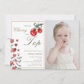 Foto Hart Bloemen Cherry Op Top Baby Meisje Douche Kaart (Voorkant)