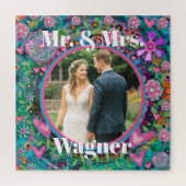 Foto Hart Bloemen Roze  Mr Mrs Wedding Legpuzzel (Verticaal)