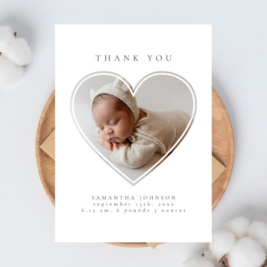 Foto Hart Elegant Minimalistisch Baby shower Bedankkaart