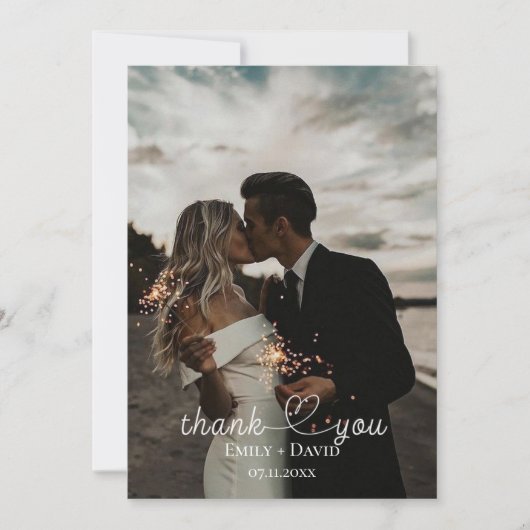 Foto Hart Hand-Lettered Wedding Dank u Bedankkaart (Voorkant)