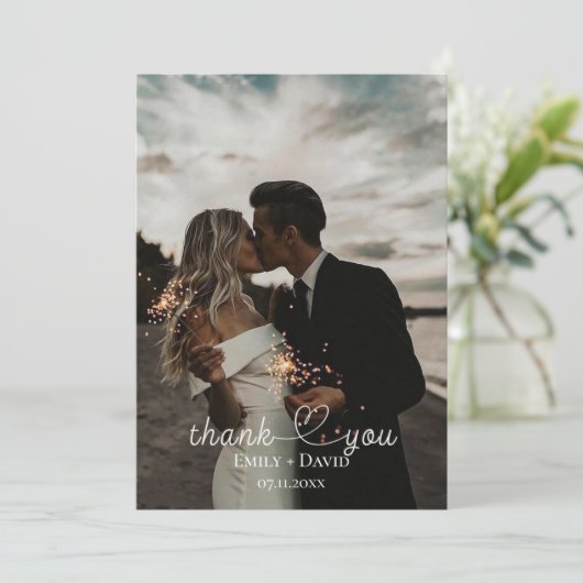 Foto Hart Hand-Lettered Wedding Dank u Bedankkaart (Staand voorkant)