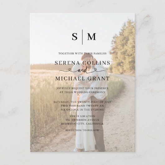 Foto Hart Kalligrafie QR Code Trouwen Briefkaart (Voorkant)