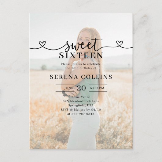 Foto Hart Kalligrafie Sweet 16 Briefkaart (Voorkant)