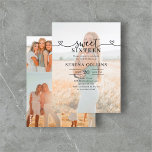 Foto Hart Kalligrafie Sweet 16 Briefkaart<br><div class="desc">De voorkant van deze elegante uitnodiging is voorzien van uw foto, bedekt met tekst die schittert met sophisticatie. De titel, Sweet Sixteen, combineert "Sweet" in fancy kalligrafie versierd met delicate harten en "Sixteen" in verfijnd serif lettertype, waardoor een perfecte mix van grilligheid en elegantie ontstaat. Op de achterkant vertellen vier...</div>