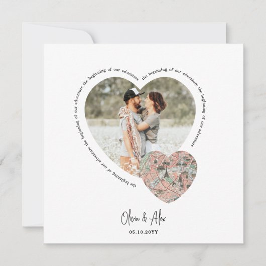 Foto hart locatie kaart gepersonaliseerd verloving (Voorkant)