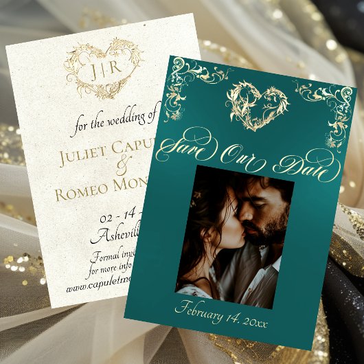 Foto & Hart Monogram - Turkoois Save The Date
