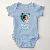 Foto hart naam verjaardag blauw jongen romper (Voorkant)