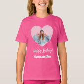 Foto hart naam verjaardag meisje roze t-shirt (Voorkant)