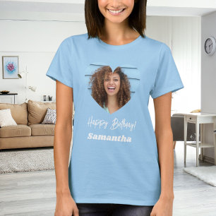 Foto hart naam verjaardag vrouw blauw t-shirt