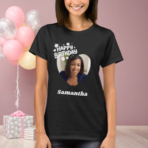 Foto hart naam verjaardag zwart t-shirt