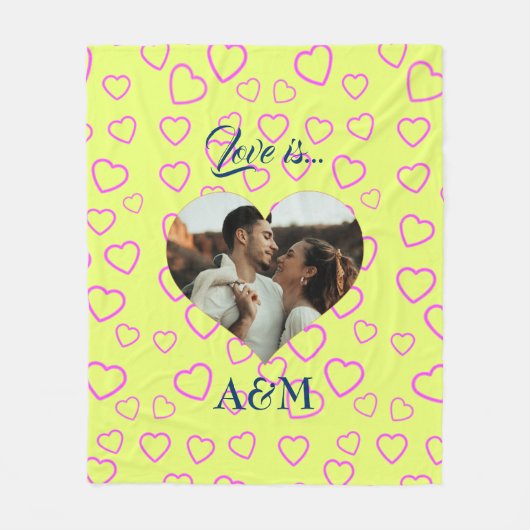 Foto Hart Sjabloon | Geel en roze Fleece Deken (Voorkant)