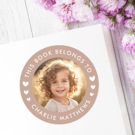 Foto harten lichtbruine bibliotheekboeklabel ronde sticker