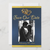 Foto, Harten & Lint - Blauw/Goud Save The Date (Voorkant)