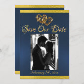 Foto, Harten & Lint - Blauw/Goud Save The Date (Voorkant / Achterkant)
