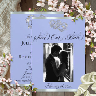 Foto, harten & lint - blauw/zilver save the date