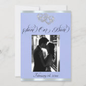 Foto, harten & lint - blauw/zilver save the date (Voorkant)