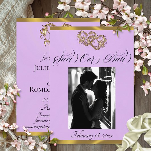 Foto, harten & lint - lavendel/goud save the date