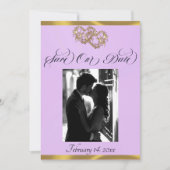 Foto, harten & lint - lavendel/goud save the date (Voorkant)