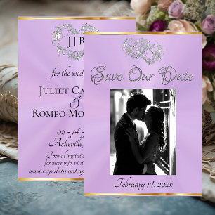 Foto, Harten & Lint - Lavendel/Zilver Save The Date