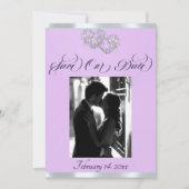Foto, harten & lint - lavendel/zilver save the date (Voorkant)
