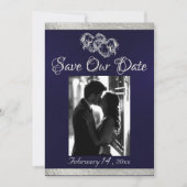 Foto, Harten & Lint - Navy blauw/zilver Save The Date (Voorkant)