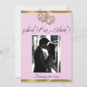 Foto, harten & lint - Roze parel/goud Save The Date (Voorkant)
